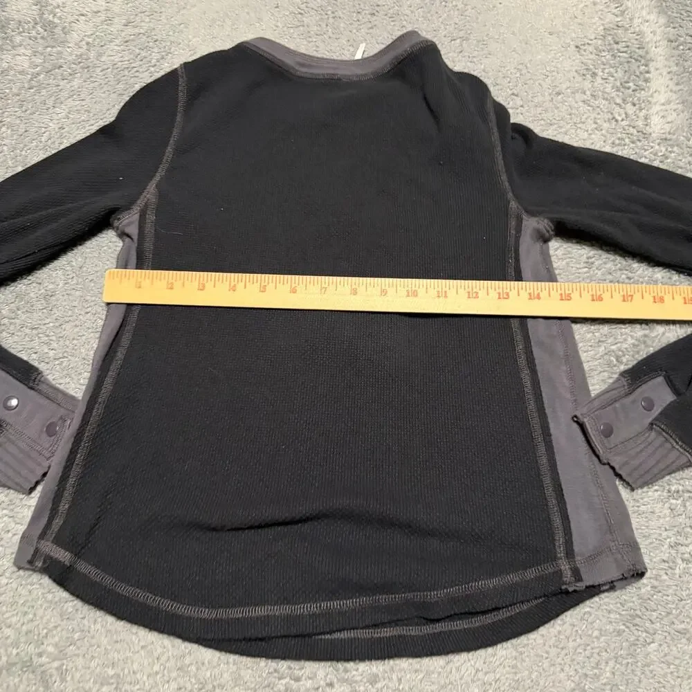 Free People Shirt Womens Small Black Carly Henley Thermal Long Sleeve